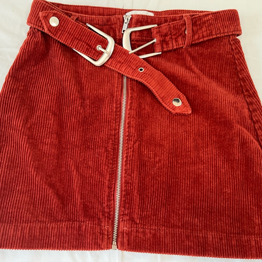 Topshop Copper/Red A-Line Mini Skirt Ribbed corduroy size 4